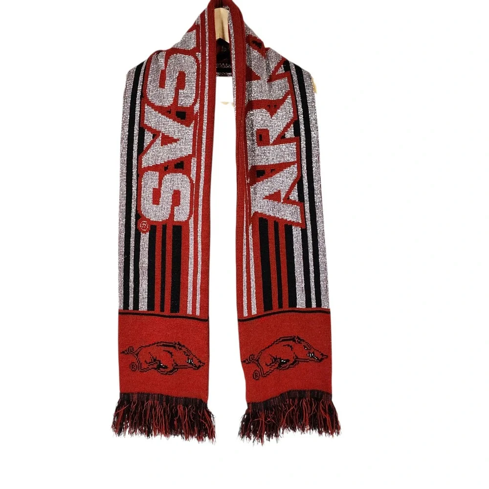 Forever Collectibles Arkansas Razorbacks Knit Scarf Red Black Silver Tassels